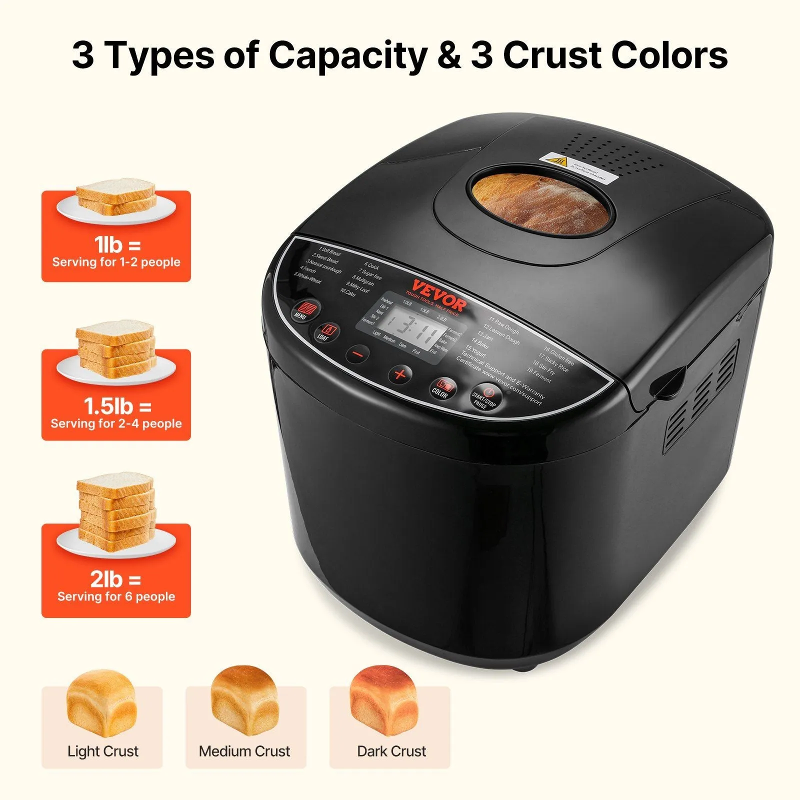 2LB 19-in-1 Bread Maker/Automatic Compact Dough Machine