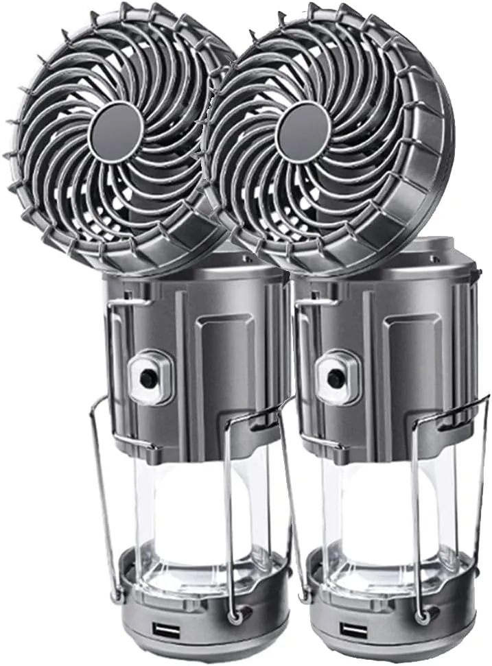 2Pack Solar Camping Lantern with Fan, 3-Way Power Source,Rechargeable Lanterns for Power Outages, Camping Lights for Tent Hurricane Emergency Camping Gear Must Haves