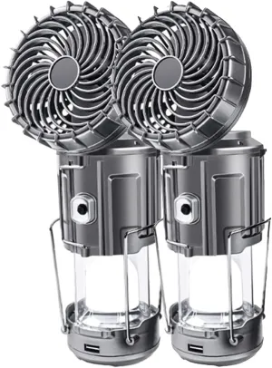2Pack Solar Camping Lantern with Fan, 3-Way Power Source,Rechargeable Lanterns for Power Outages, Camping Lights for Tent Hurricane Emergency Camping Gear Must Haves