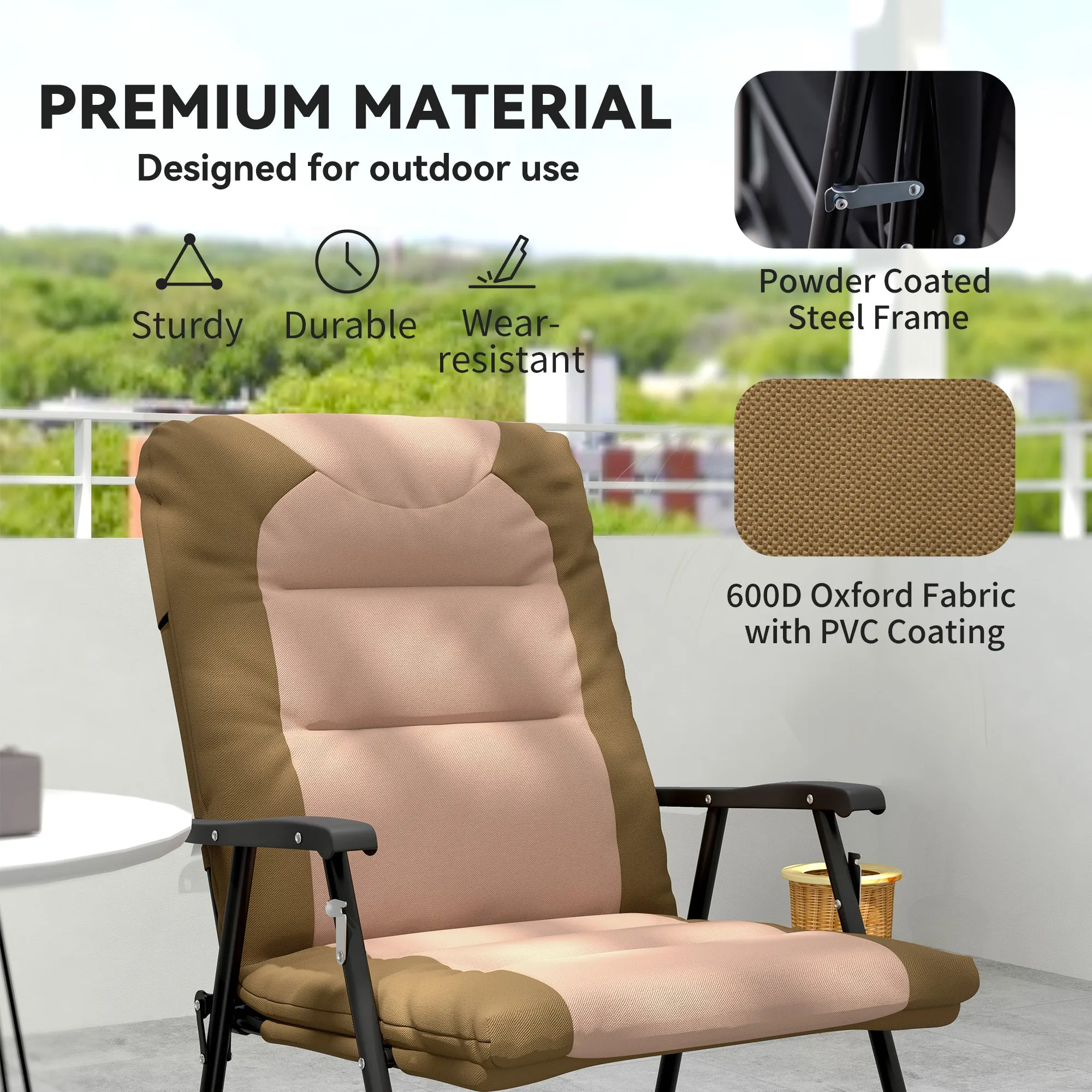 2pc Patio Foldable Rocking Chair Set w/ Soft Padded Seat, Backrest, and Headrest for park, backyard, garden, Light Brown