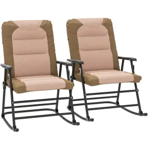 2pc Patio Foldable Rocking Chair Set w/ Soft Padded Seat, Backrest, and Headrest for park, backyard, garden, Light Brown