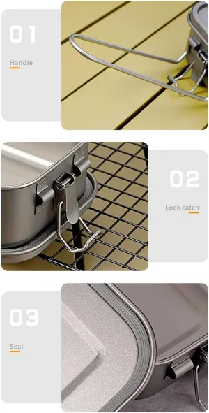 2PCS Pure Titanium Lunch Box 800ML, Square Portable Bento Box Suitable for Outdoor Camping Or Cycling(TI88)