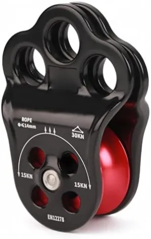 3 Hole Side Plate Pulley, Triple Hanging Points 30KN Aviation Aluminum Alloy Dual Bearing Hitch Climber Pulley for Climbing Rescue Aerial Work