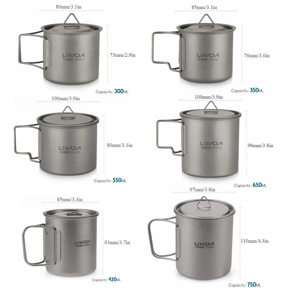 300ML/450ML/550ML/650ML/750ML Ultralight Titanium Cup