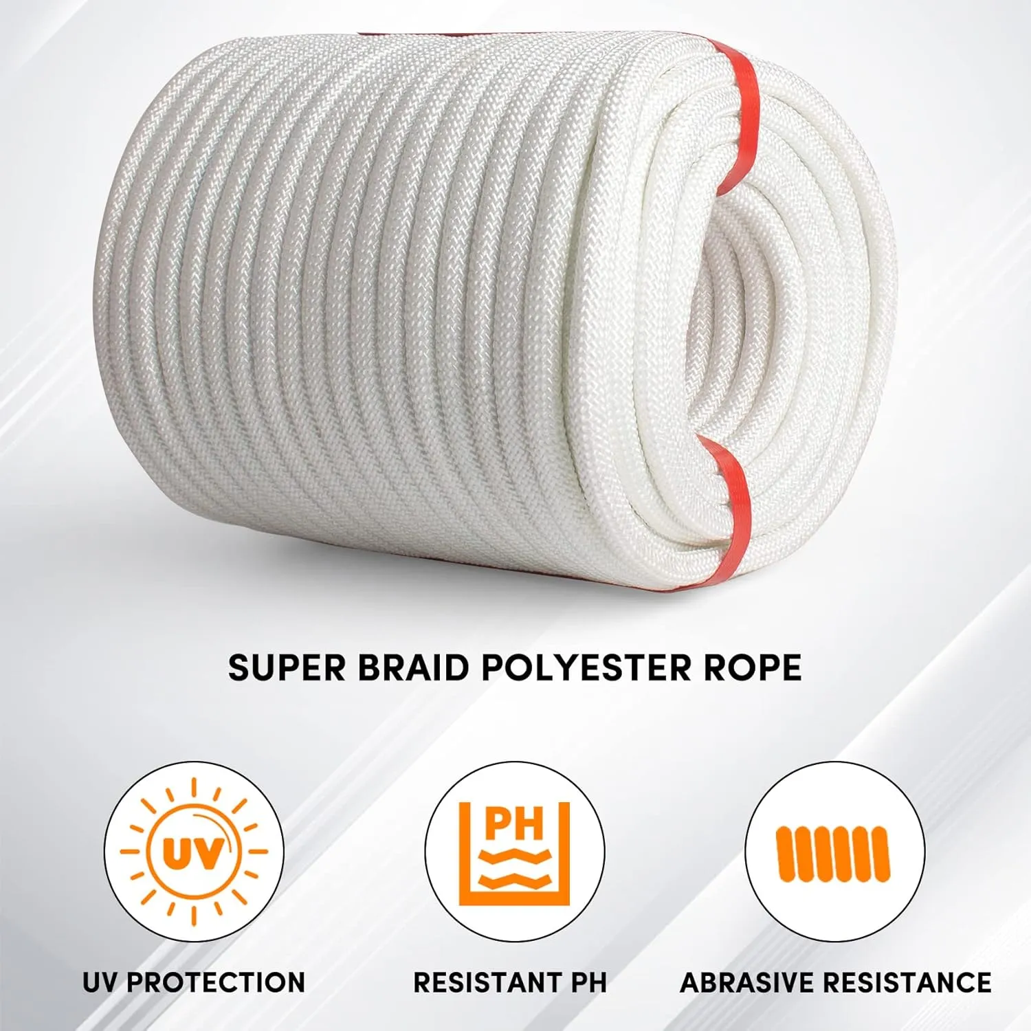 3/8 inch x 164 ft Braid Polyester Rope,Arborist Rigging Rope 3520lbs Breaking Strength Strong Pulling for Climbing,Camping,Sailing,Swings, etc. (White)