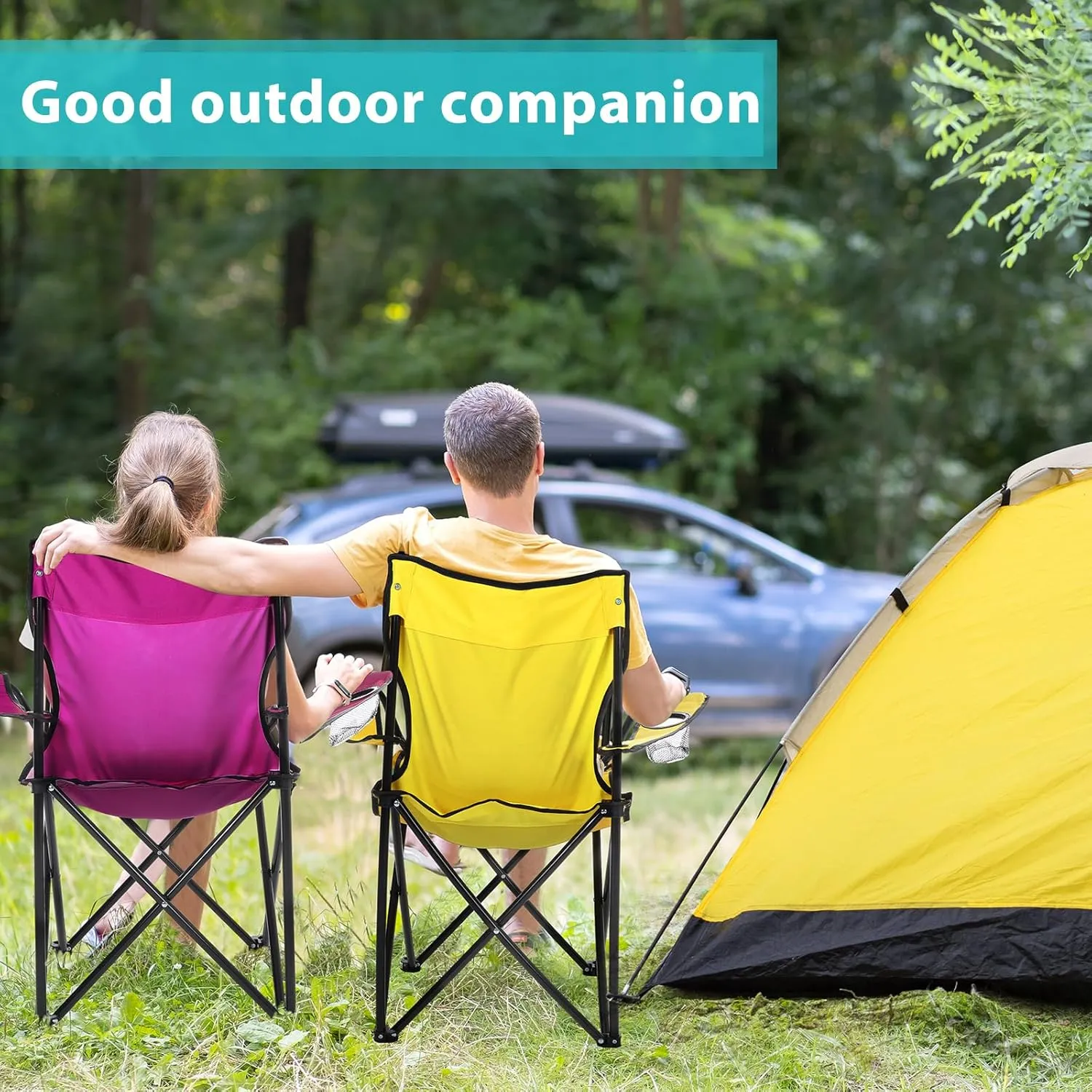 4 Pcs Folding Camping Chairs with Cupholder and Carry Bag Regular Size Portable Lightweight Lawn Chair with Mesh Side Pocket for Fishing Hiking Picnic Party Beach Outdoor Activity (Stylish)