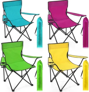 4 Pcs Folding Camping Chairs with Cupholder and Carry Bag Regular Size Portable Lightweight Lawn Chair with Mesh Side Pocket for Fishing Hiking Picnic Party Beach Outdoor Activity (Stylish)