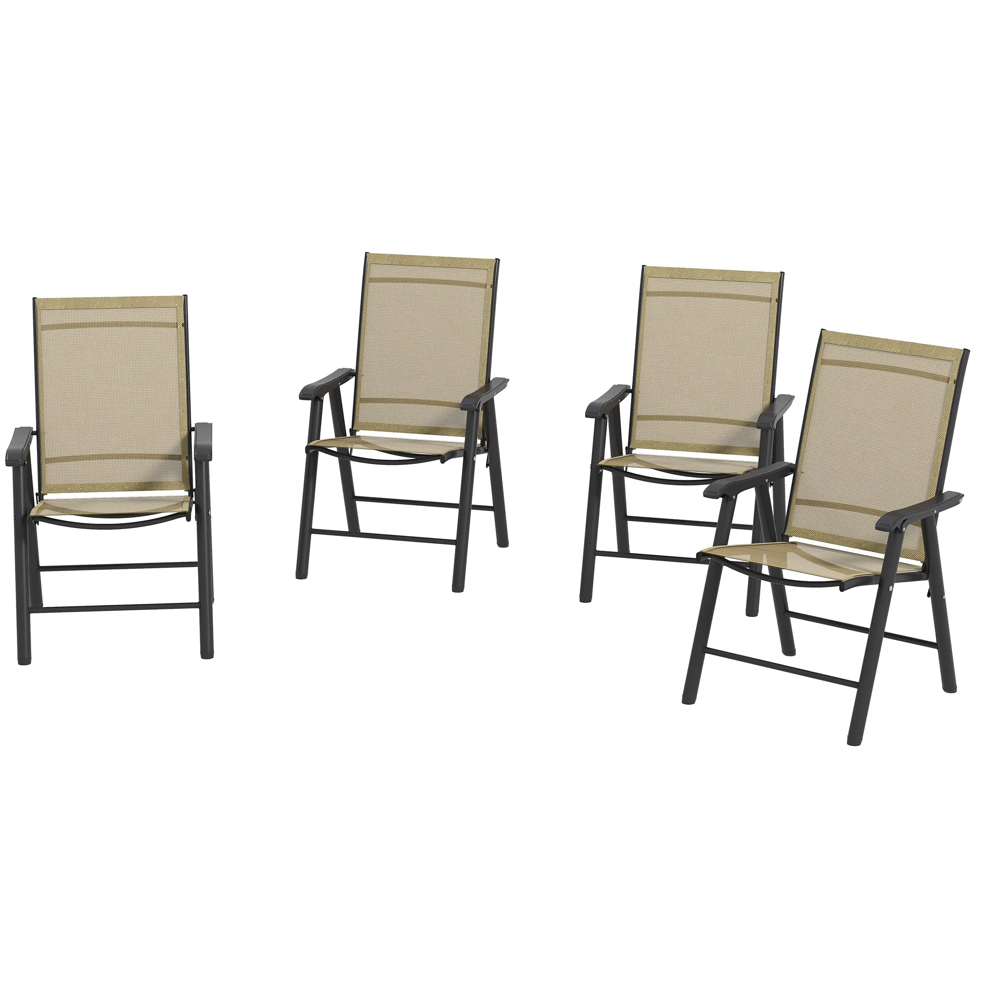 4-Piece Folding Dining Chair Set for Relaxing on Patio, Balcony, or Garden, Comfortable Outdoor Furniture with Armrests, Light Mixed Brown