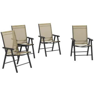 4-Piece Folding Dining Chair Set for Relaxing on Patio, Balcony, or Garden, Comfortable Outdoor Furniture with Armrests, Light Mixed Brown