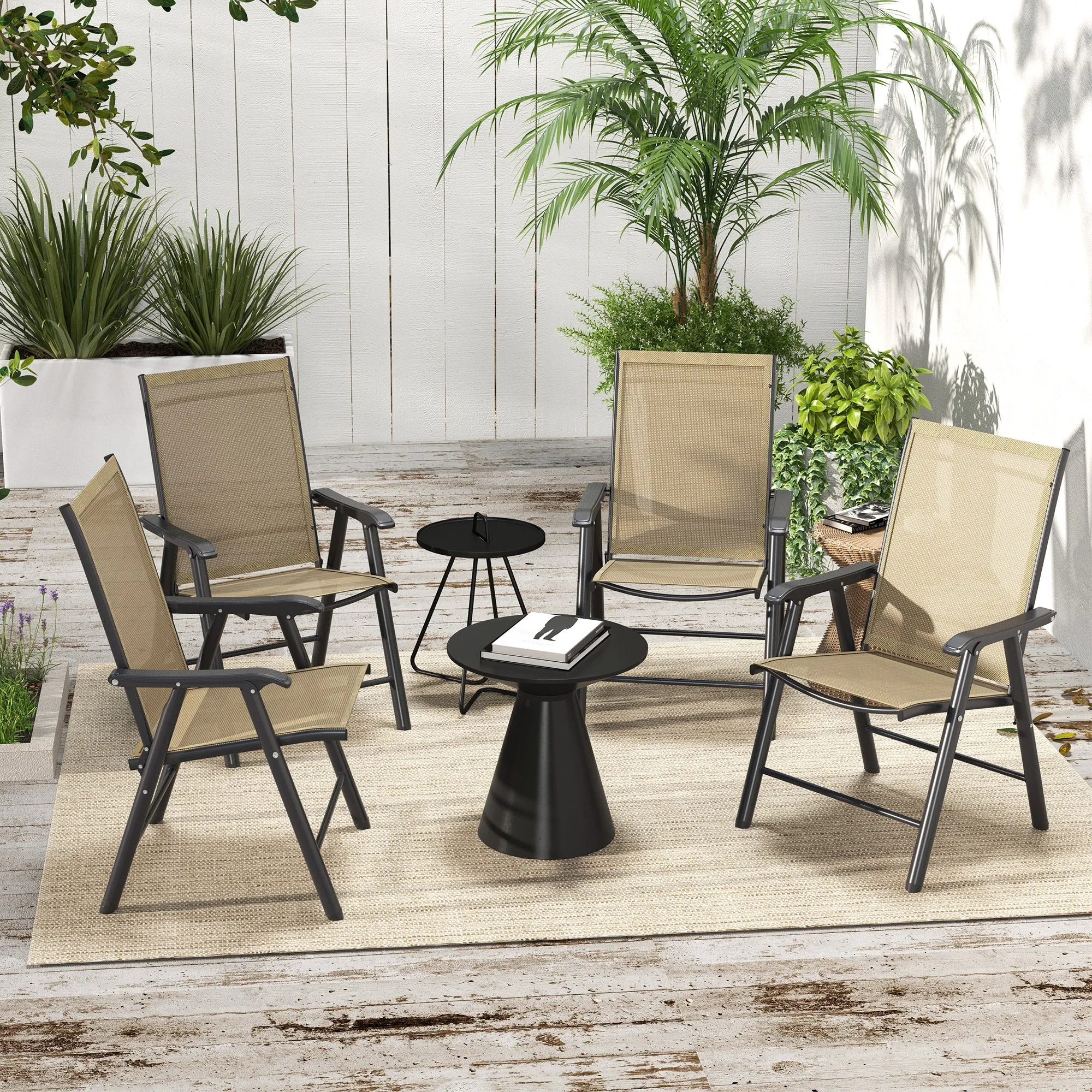 4-Piece Folding Dining Chair Set for Relaxing on Patio, Balcony, or Garden, Comfortable Outdoor Furniture with Armrests, Light Mixed Brown