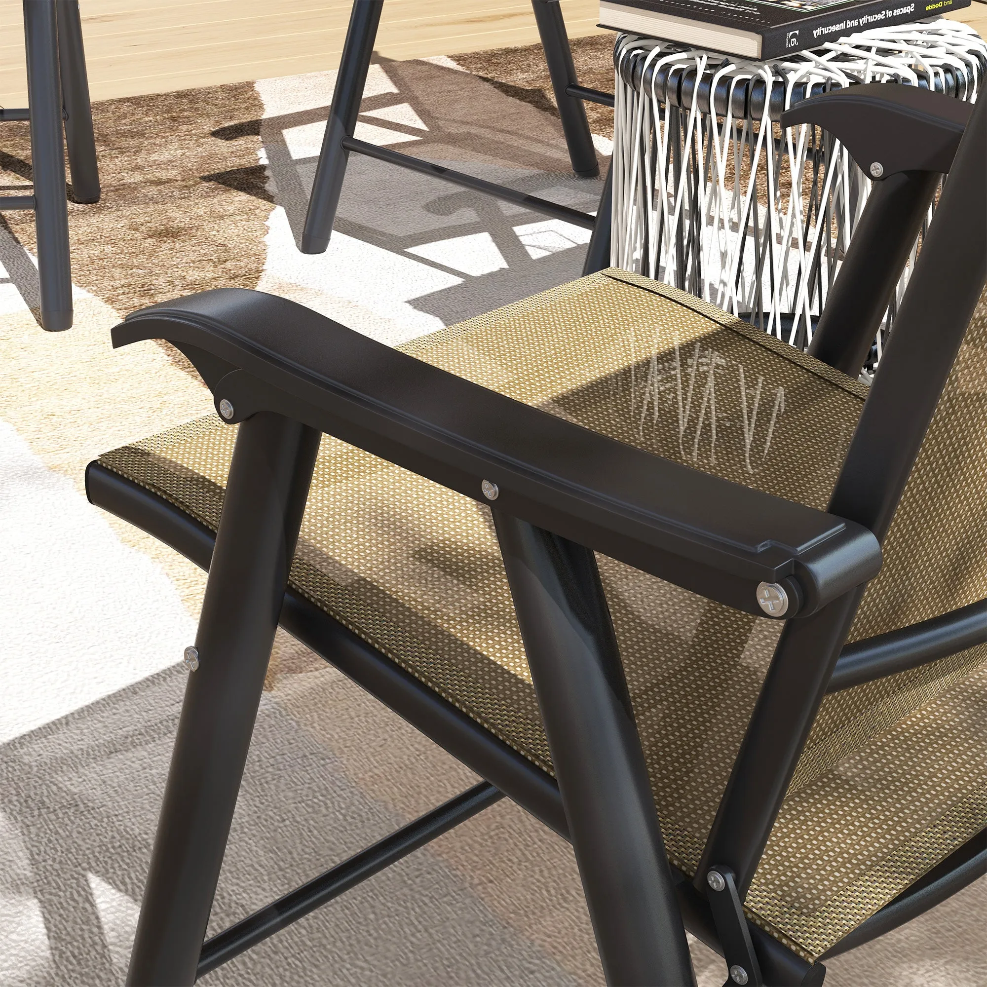 4-Piece Folding Dining Chair Set for Relaxing on Patio, Balcony, or Garden, Comfortable Outdoor Furniture with Armrests, Light Mixed Brown