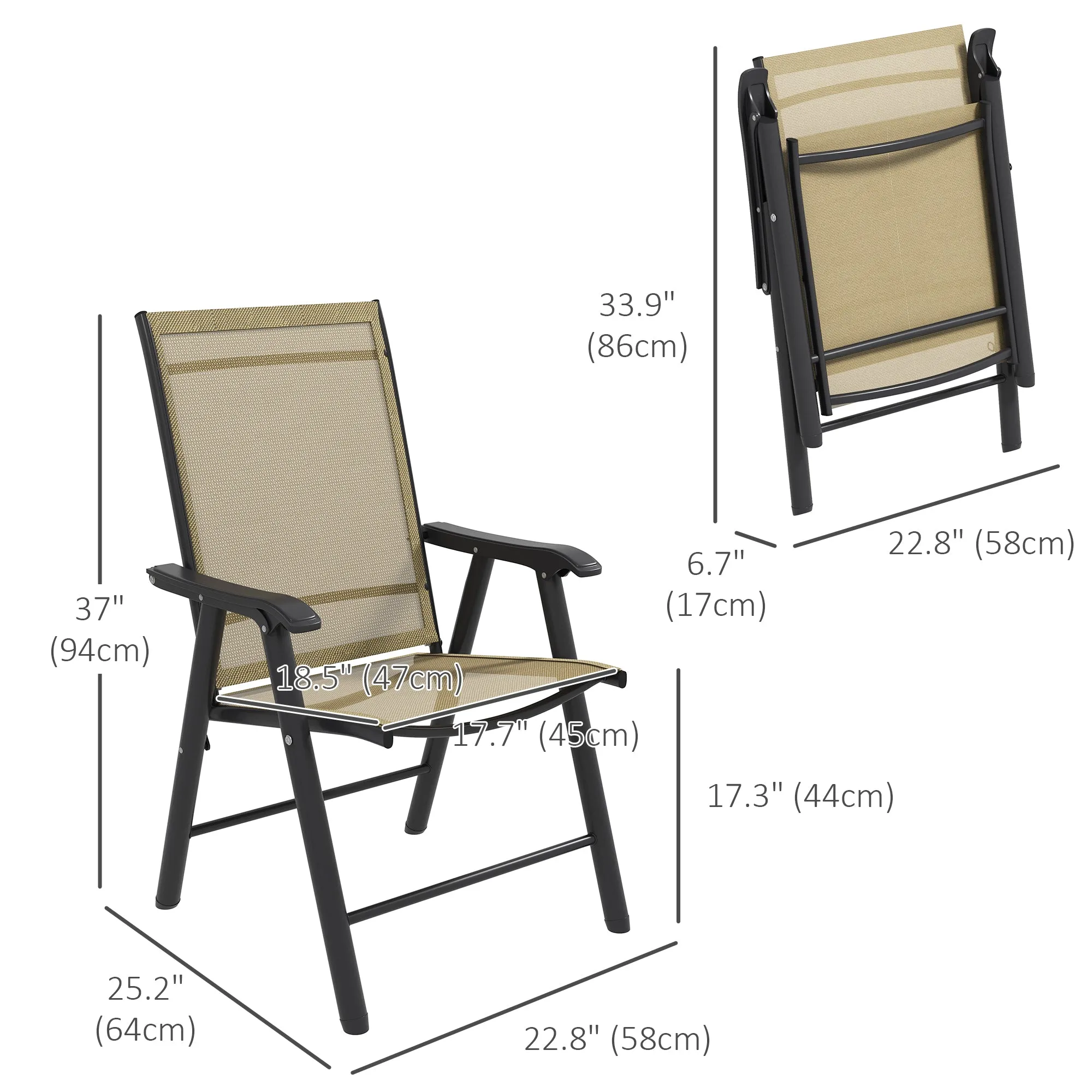 4-Piece Folding Dining Chair Set for Relaxing on Patio, Balcony, or Garden, Comfortable Outdoor Furniture with Armrests, Light Mixed Brown