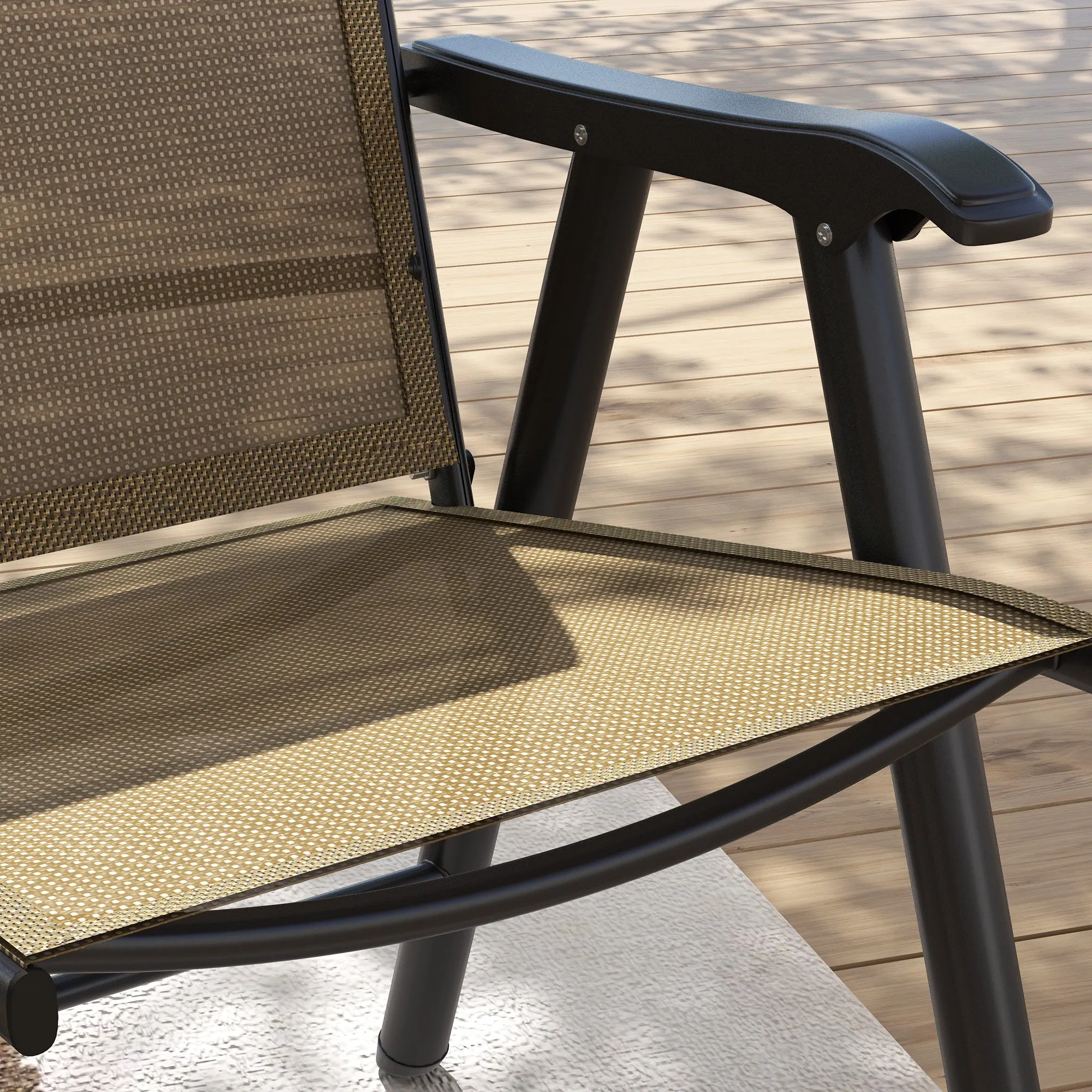 4-Piece Folding Dining Chair Set for Relaxing on Patio, Balcony, or Garden, Comfortable Outdoor Furniture with Armrests, Light Mixed Brown