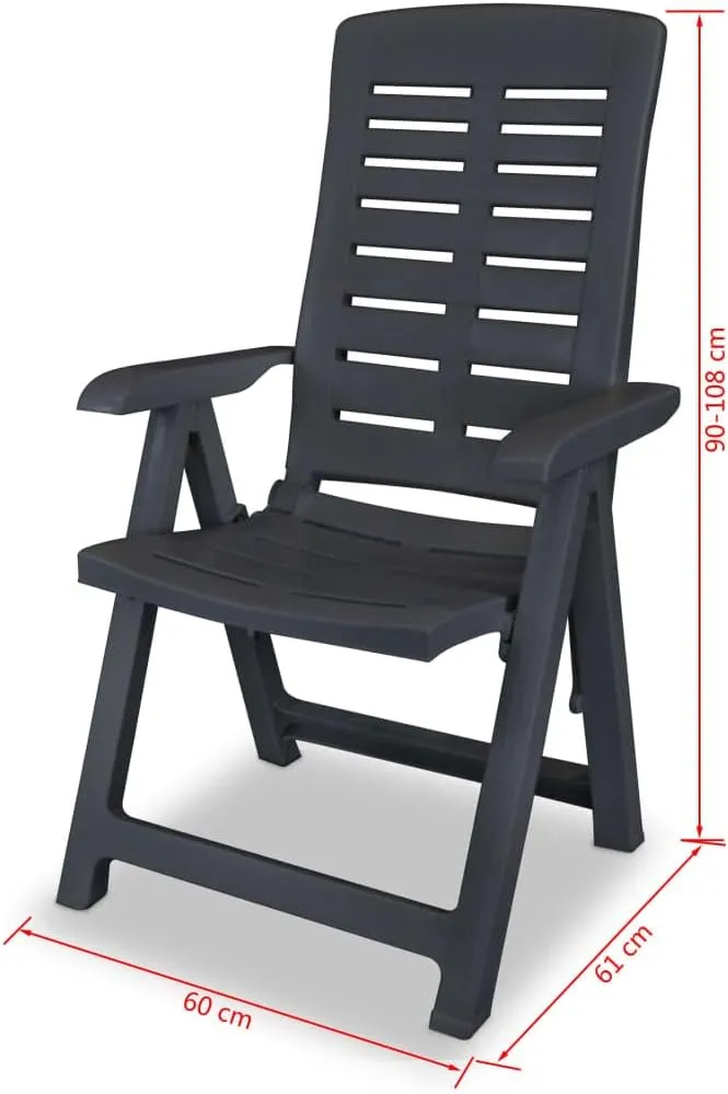 4-Piece Reclining Patio Chairs Set, Plastic Outdoor Lounge Chairs with 4 Adjustable Positions, Foldable Weather-Resistant Anthracite Furniture for Poolside, Garden, and Backyard Relaxation