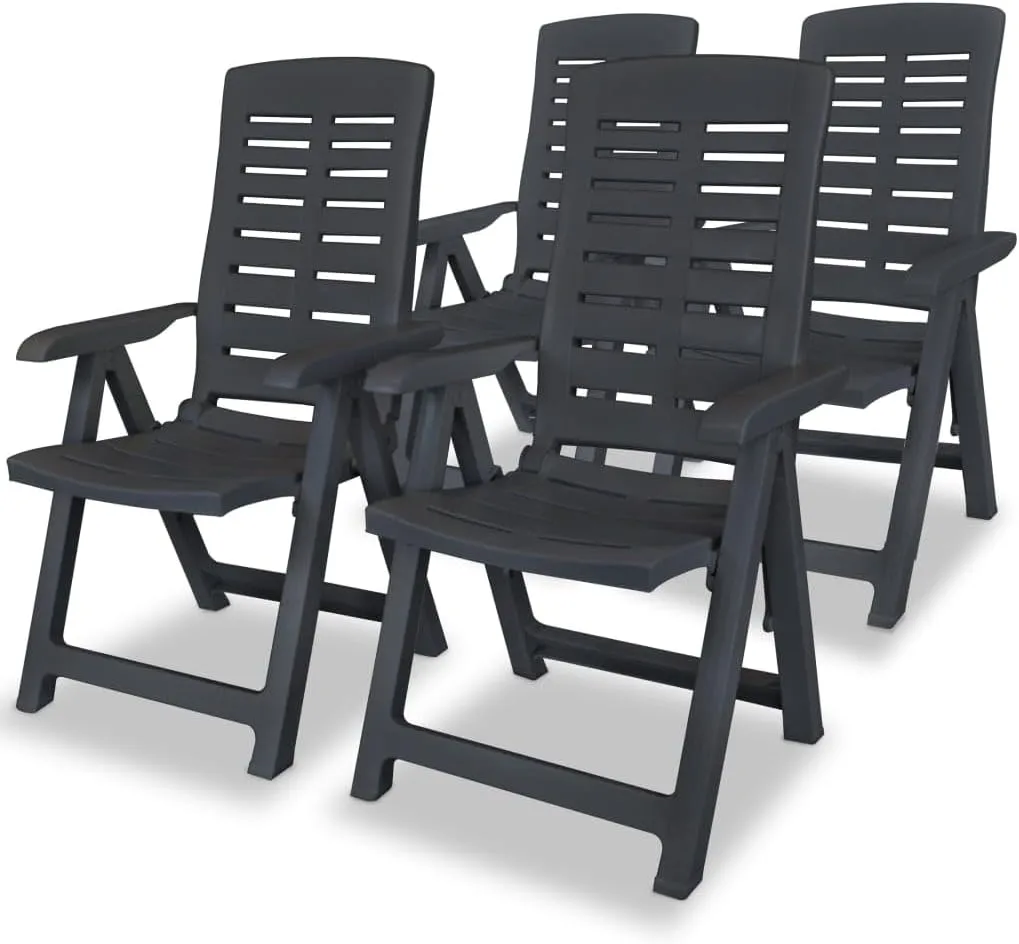 4-Piece Reclining Patio Chairs Set, Plastic Outdoor Lounge Chairs with 4 Adjustable Positions, Foldable Weather-Resistant Anthracite Furniture for Poolside, Garden, and Backyard Relaxation