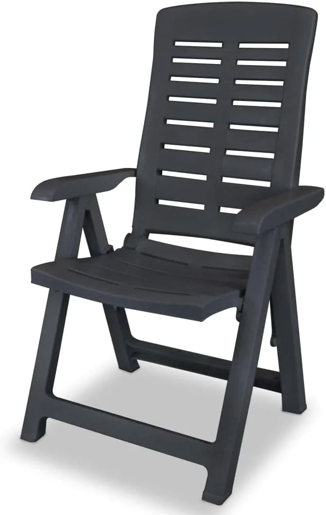 4-Piece Reclining Patio Chairs Set, Plastic Outdoor Lounge Chairs with 4 Adjustable Positions, Foldable Weather-Resistant Anthracite Furniture for Poolside, Garden, and Backyard Relaxation
