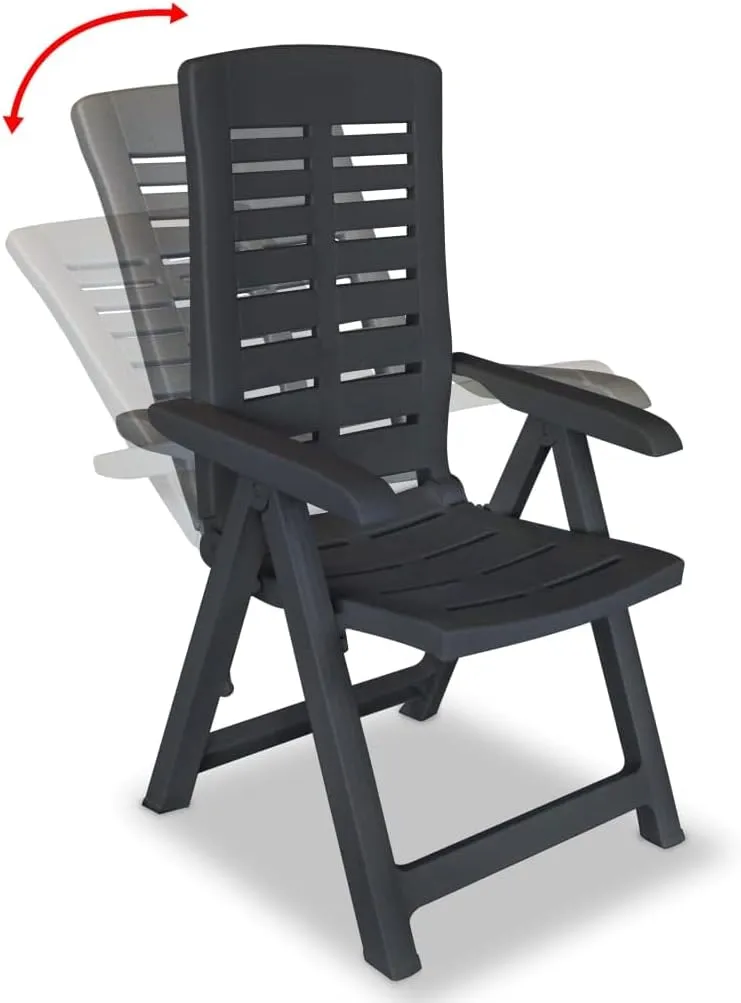 4-Piece Reclining Patio Chairs Set, Plastic Outdoor Lounge Chairs with 4 Adjustable Positions, Foldable Weather-Resistant Anthracite Furniture for Poolside, Garden, and Backyard Relaxation