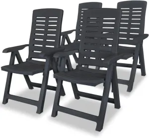 4-Piece Reclining Patio Chairs Set, Plastic Outdoor Lounge Chairs with 4 Adjustable Positions, Foldable Weather-Resistant Anthracite Furniture for Poolside, Garden, and Backyard Relaxation