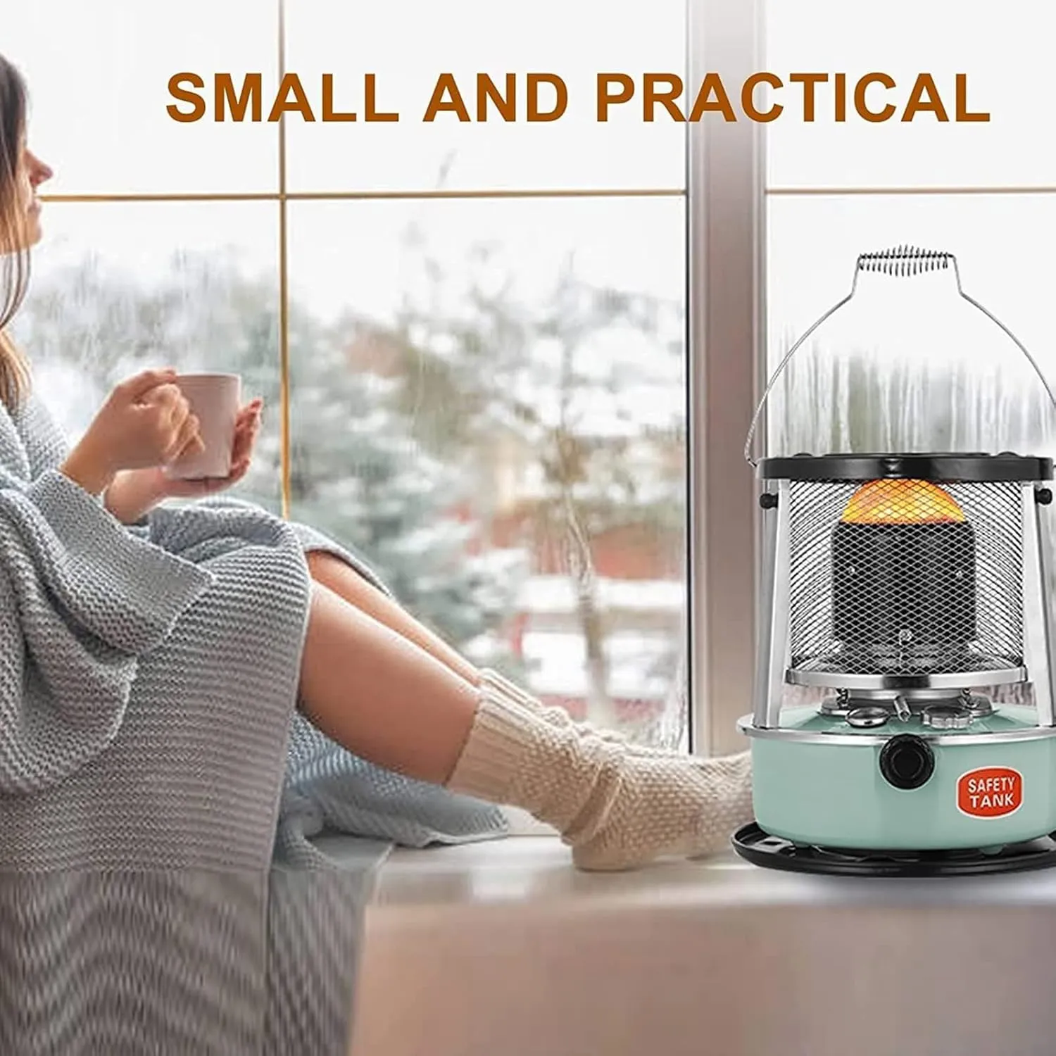 4.5L Kerosene Heater Stove for Indoor and Outdoor Use, Non Electric Heater for Camping Fishing and Survival Emergency, Portable Liftable Camping Stove, with 4 Wicks and 1 Pair of Gloves,Blue