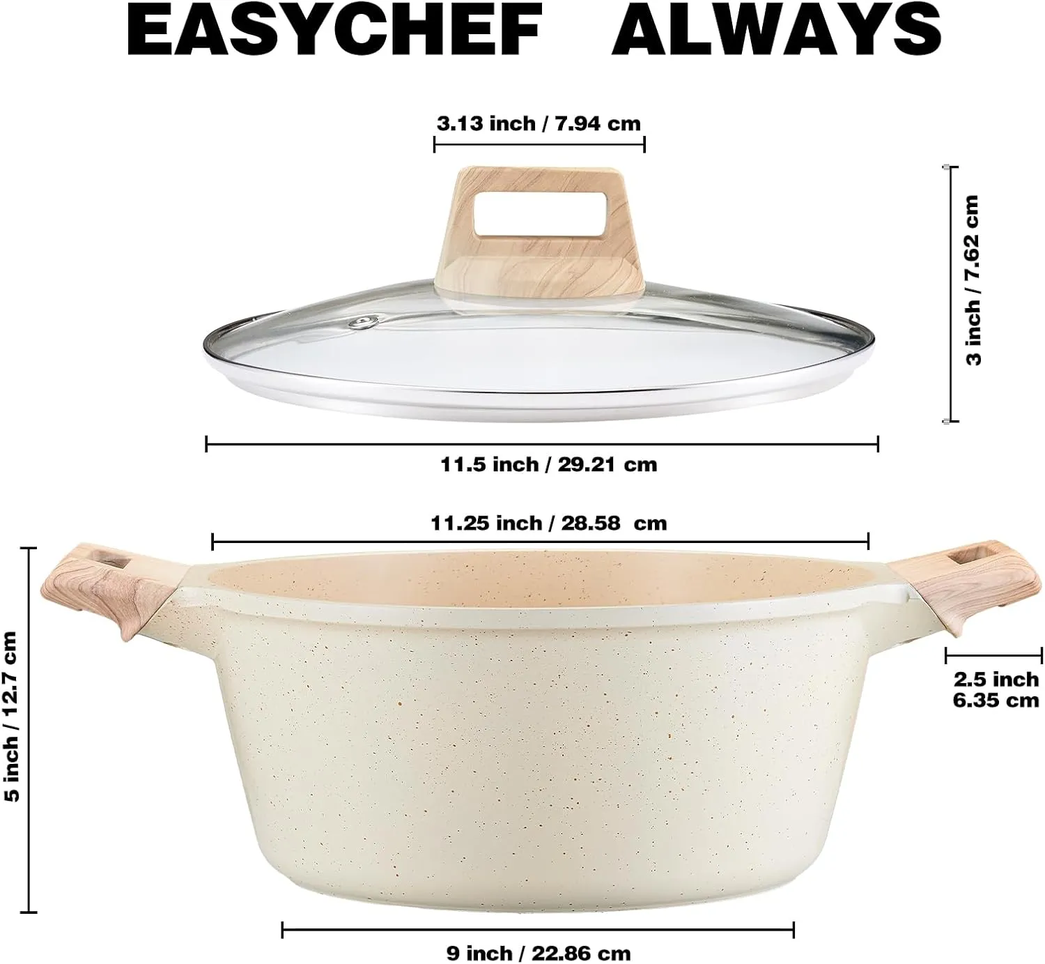 4L/4.23Qt Nonstick Stockpot, Granite Cookwear Soup Pot with Lid, Casserole Nonstick Stock Pot, Induction Bottom for Soup, Broth, Chili, Stew and More, All Stove Compatible(White)