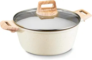 4L/4.23Qt Nonstick Stockpot, Granite Cookwear Soup Pot with Lid, Casserole Nonstick Stock Pot, Induction Bottom for Soup, Broth, Chili, Stew and More, All Stove Compatible(White)