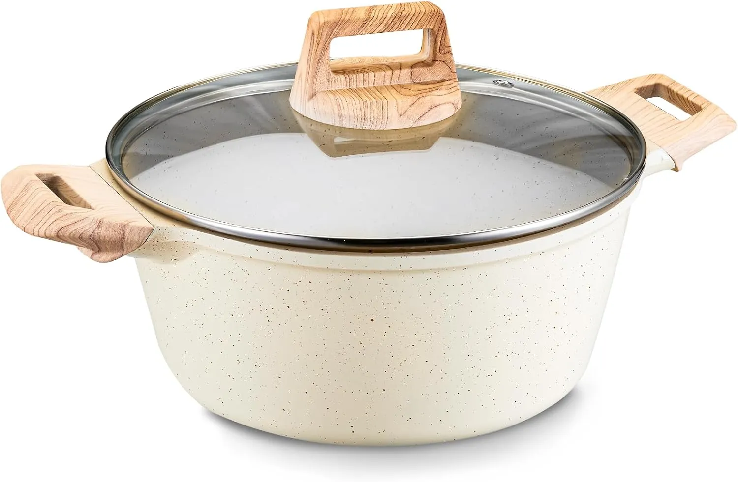 4L/4.23Qt Nonstick Stockpot, Granite Cookwear Soup Pot with Lid, Casserole Nonstick Stock Pot, Induction Bottom for Soup, Broth, Chili, Stew and More, All Stove Compatible(White)