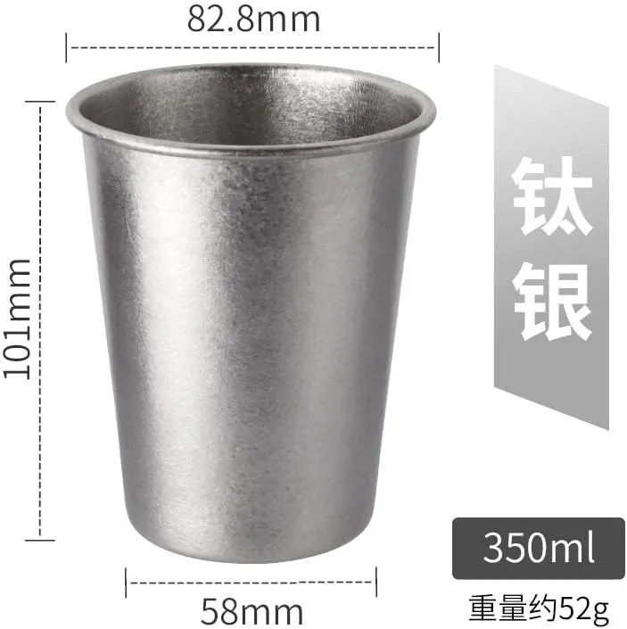 4pc pure titanium cup outdoor camping color mug portable water cup 350ml coffee cup(Titanium silver)