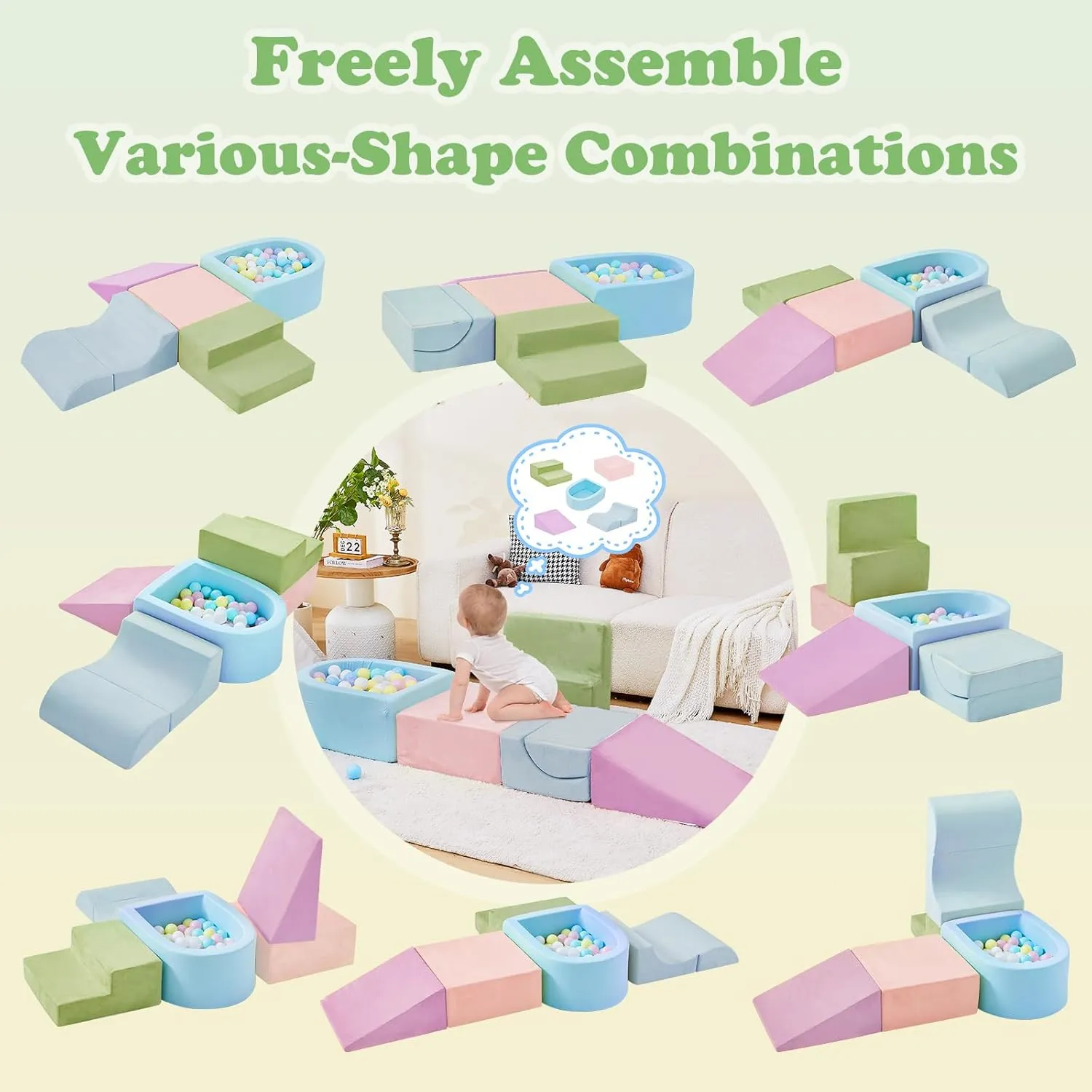 5-Piece Climbing Toys for Toddlers, Toddler Climbing Toys Indoor with Foam Ball Pit (Balls not Included), Soft Foam Climbing Blocks Set Indoor Play Gym for Crawling and Sliding