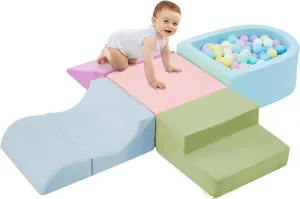 5-Piece Climbing Toys for Toddlers, Toddler Climbing Toys Indoor with Foam Ball Pit (Balls not Included), Soft Foam Climbing Blocks Set Indoor Play Gym for Crawling and Sliding