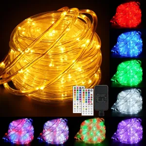 66ft 200LED Rope Light Outdoor String Lights, 30 Colors Warm White Outdoor LED Lights Plug in, RGB Color Changing Fairy Light with Remote Rope Lighting for Camping Garden Patio Party Christmas Décor