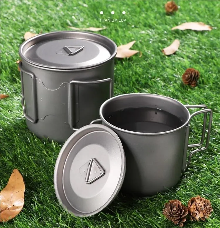 750ML Pure Titanium Mug, Foldable Coffee Mug With Lid Suitable For Outdoor Camping Or Home Use