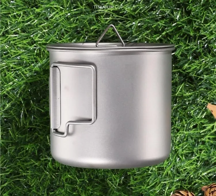 750ML Pure Titanium Mug, Foldable Coffee Mug With Lid Suitable For Outdoor Camping Or Home Use