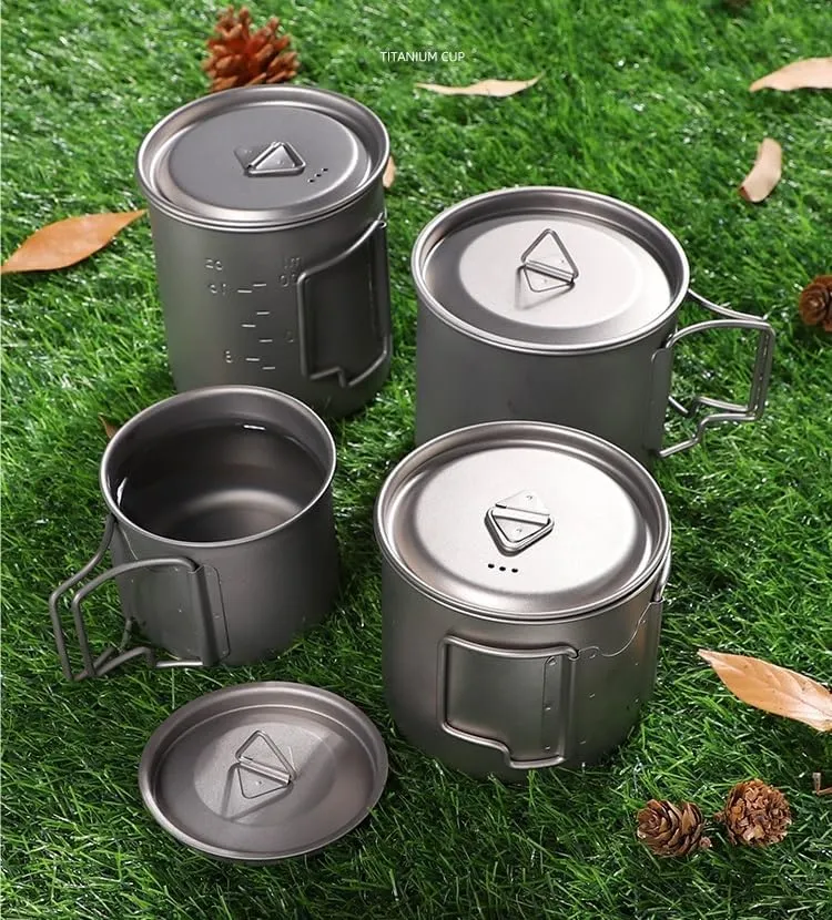750ML Pure Titanium Mug, Foldable Coffee Mug With Lid Suitable For Outdoor Camping Or Home Use