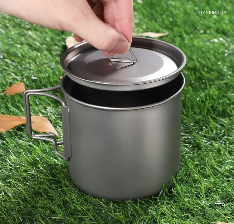 750ML Pure Titanium Mug, Foldable Coffee Mug With Lid Suitable For Outdoor Camping Or Home Use