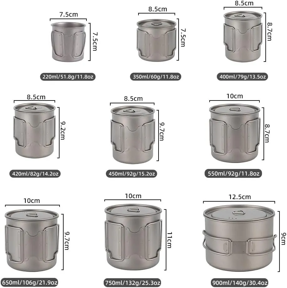 900ML Pure Titanium Cup, Portable Mug Water Cup Suitable For Outdoor Camping, Fishing, Etc.