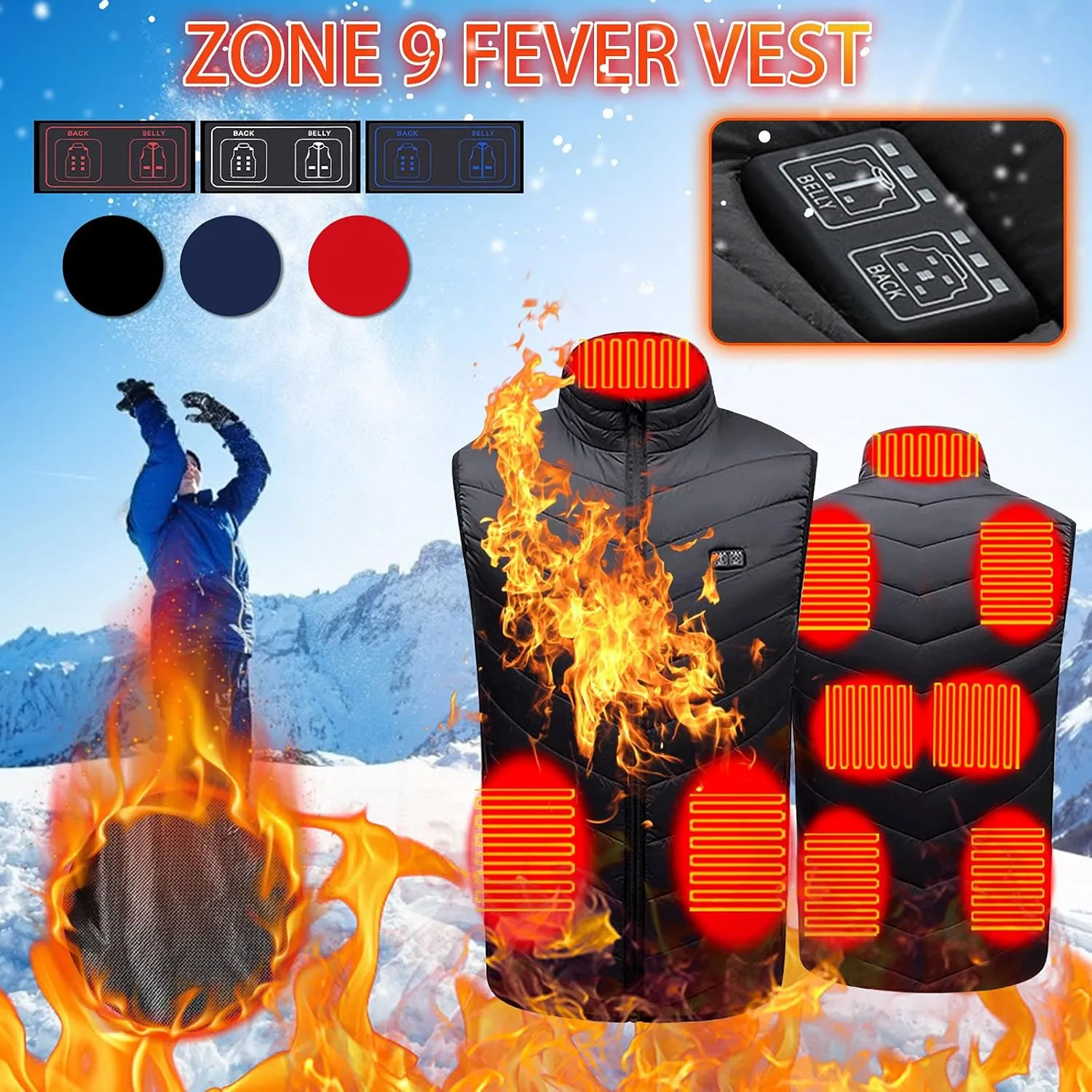 9/11 Heating Zones Heated Vest for Men and Women Electric Heated Body Warmer Heated jacket Dual Switches Heated Gilet