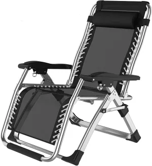 Adjustable Folding Recliner with Pillow, 200kg Weight Capacity, Portable for Beach, Garden, Camping, Outdoor Relaxation