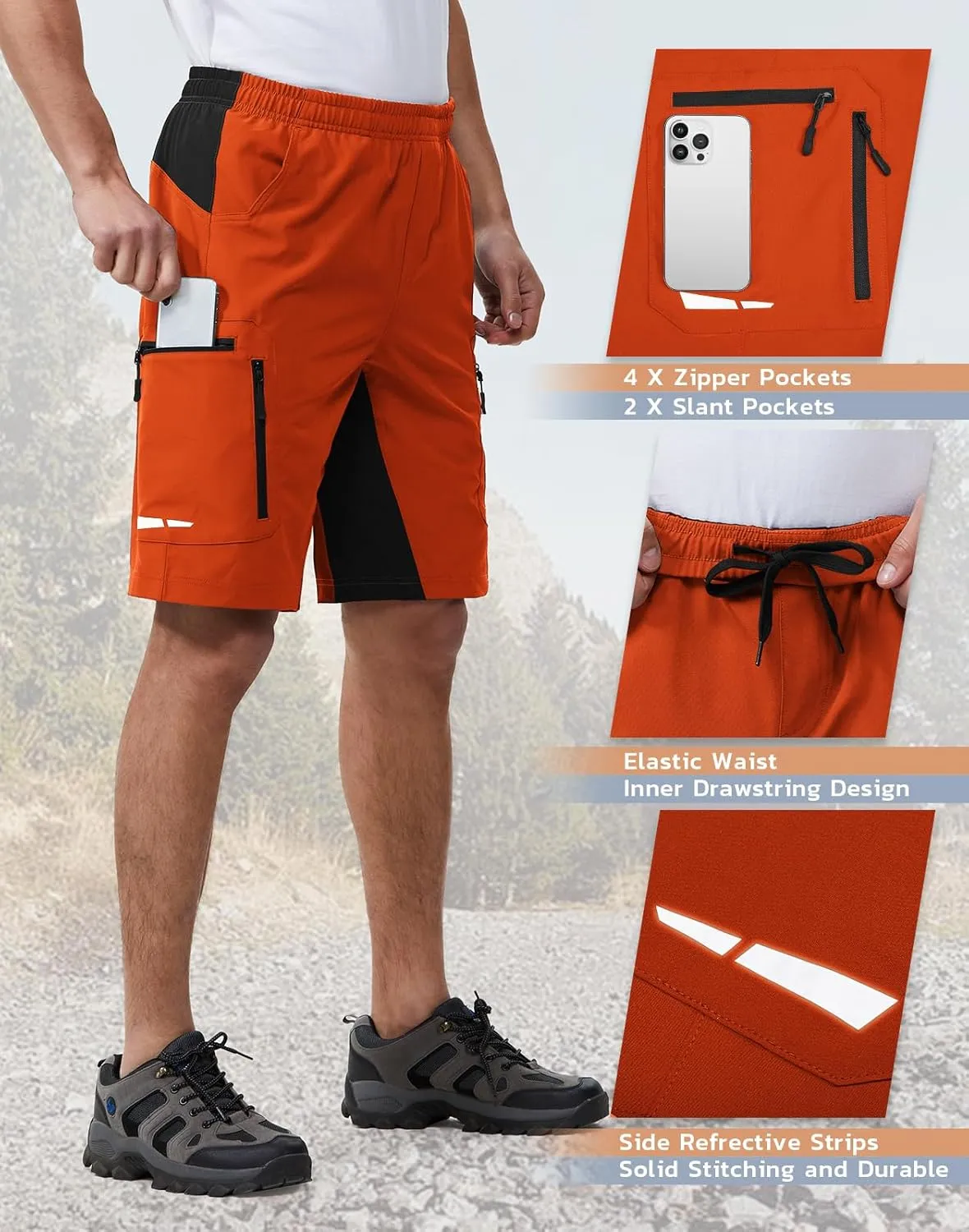 Ally Men's Mountain Bike Shorts 4D Padded Lightweight Loose-fit with Zipper Pockets for Biking Cycling Bicycle Riding Biker