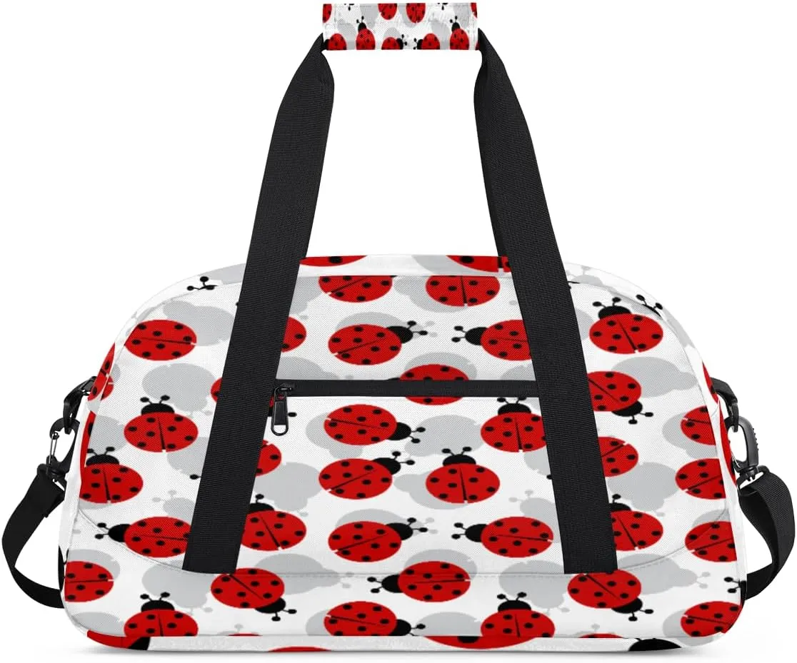Animal Ladybug Gym Duffel Bag for Men Women Ladybug Shadow Sports Tote Bag with Adjustable Shoulder Strap for Dance Gymnastics Traveling Outdoor Camping Overnight Stay