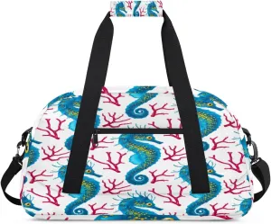 Animal Seahorse Gym Duffel Bag for Men Women Seahorse Sports Tote Bag with Adjustable Shoulder Strap for Dance Gymnastics Traveling Outdoor Camping Overnight Stay