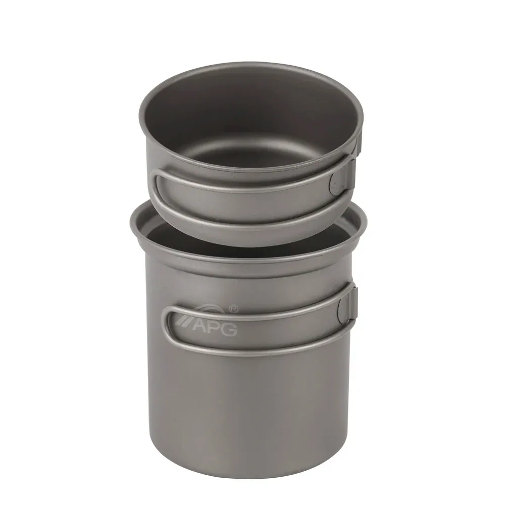 APG Camping Tableware Titanium Pot Pan Bowl With Folding Handle Outdoor Picnic Cooking Cookware