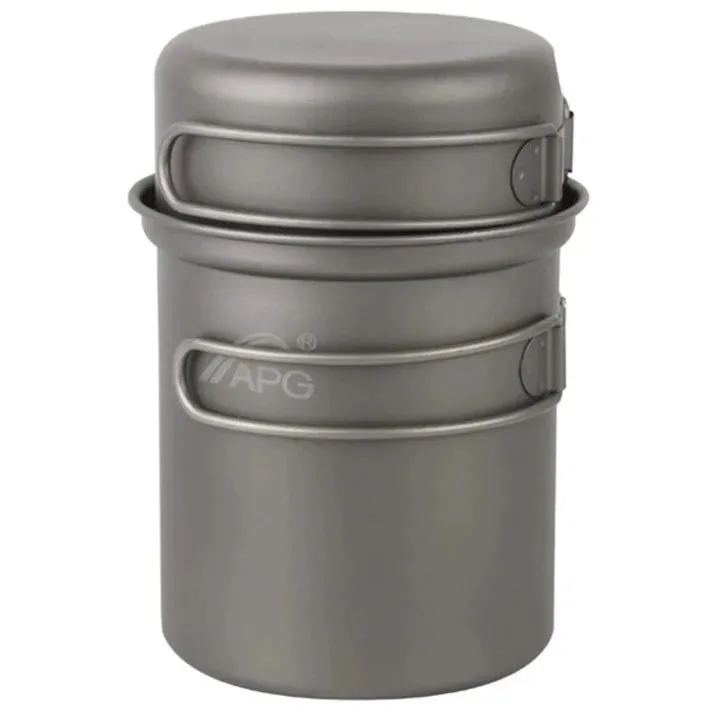 APG Camping Tableware Titanium Pot Pan Bowl With Folding Handle Outdoor Picnic Cooking Cookware