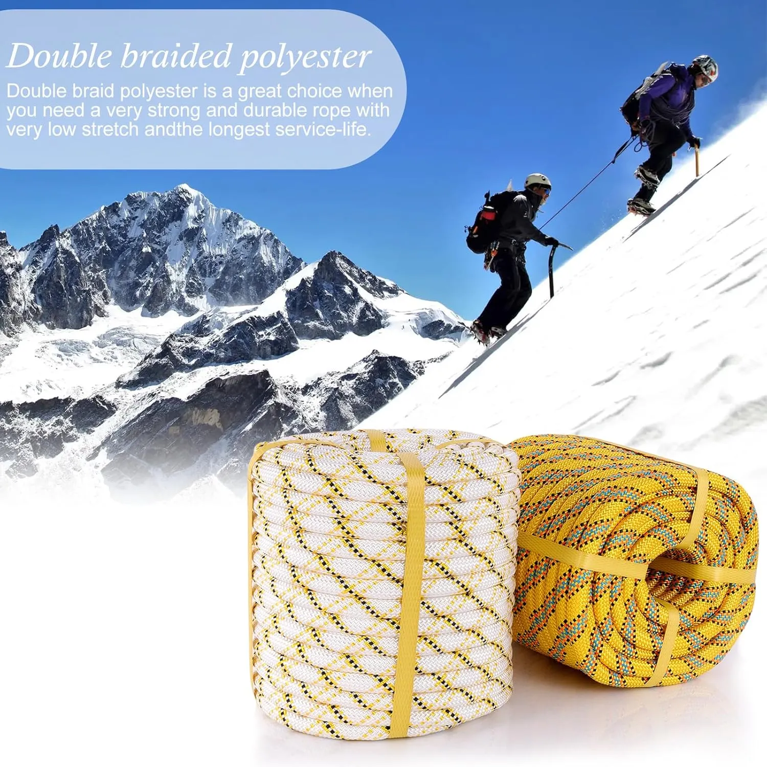 Arborist Rope Climbing Rope（1/2 Inch x 150ft） 48 Strands Bull Rope for Construction Climbing Swing Sailing