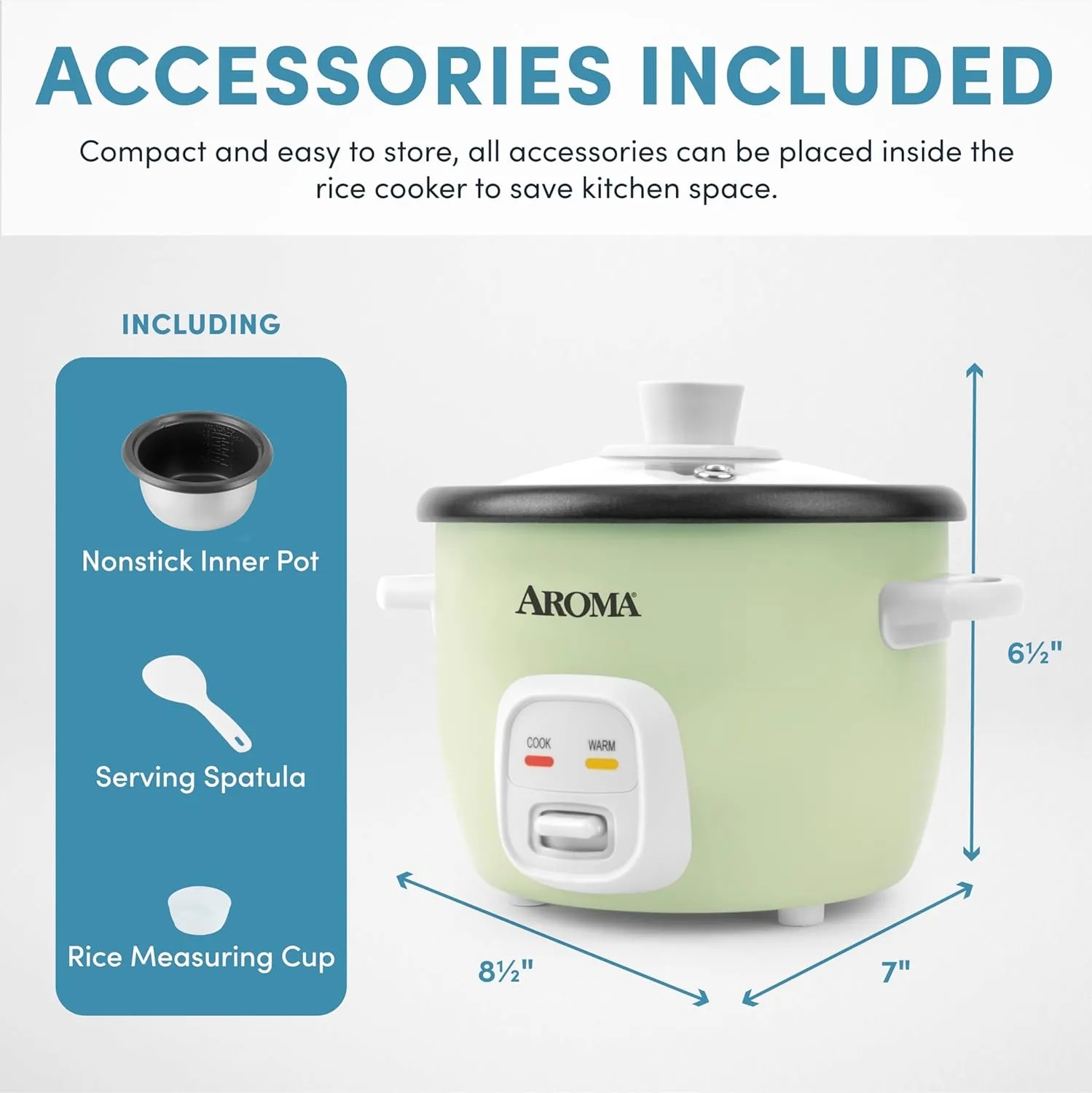 AROMA® Mini Rice Cooker, 2-Cup (Uncooked) / 4-Cup (Cooked), Grain Cooker, Soup Maker, Oatmeal Cooker, Auto Keep Warm, 1 Qt, Light Green