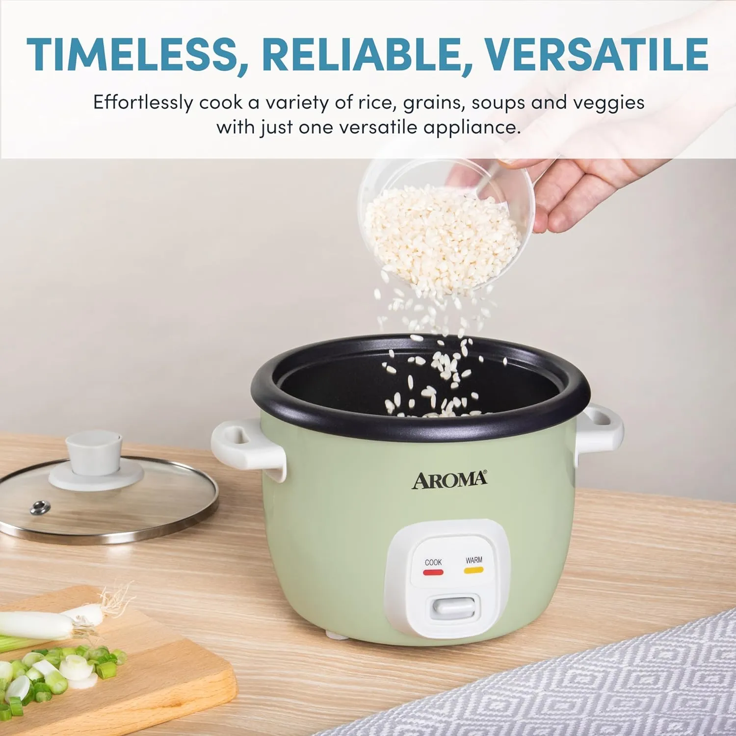 AROMA® Mini Rice Cooker, 2-Cup (Uncooked) / 4-Cup (Cooked), Grain Cooker, Soup Maker, Oatmeal Cooker, Auto Keep Warm, 1 Qt, Light Green