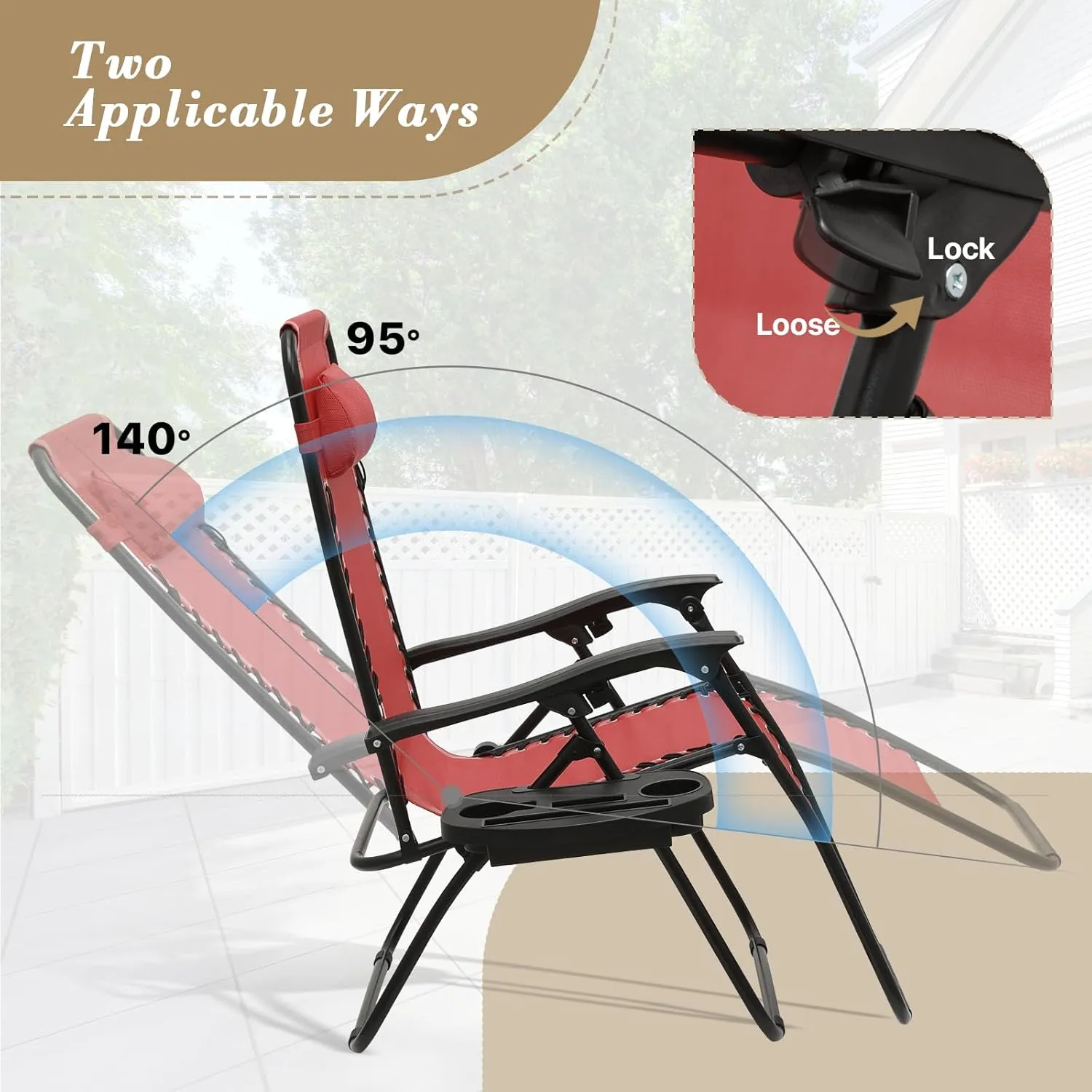 Athena Collection Zero Gravity Chair, Outdoor Lounge Chair with Adjustable Pillow and Cup Holder, Reclining Camping Chair for Outside Beach Lawn Garden Patio Poolside Set of 2- Maroon