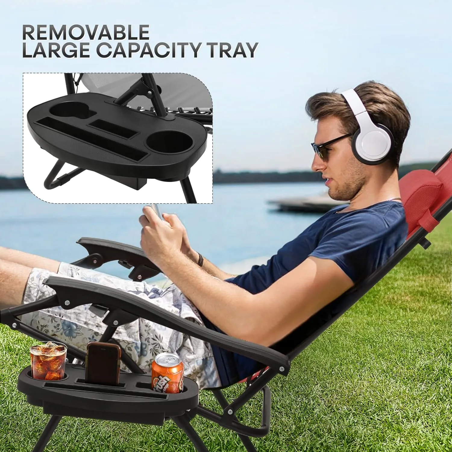 Athena Collection Zero Gravity Chair, Outdoor Lounge Chair with Adjustable Pillow and Cup Holder, Reclining Camping Chair for Outside Beach Lawn Garden Patio Poolside Set of 2- Maroon