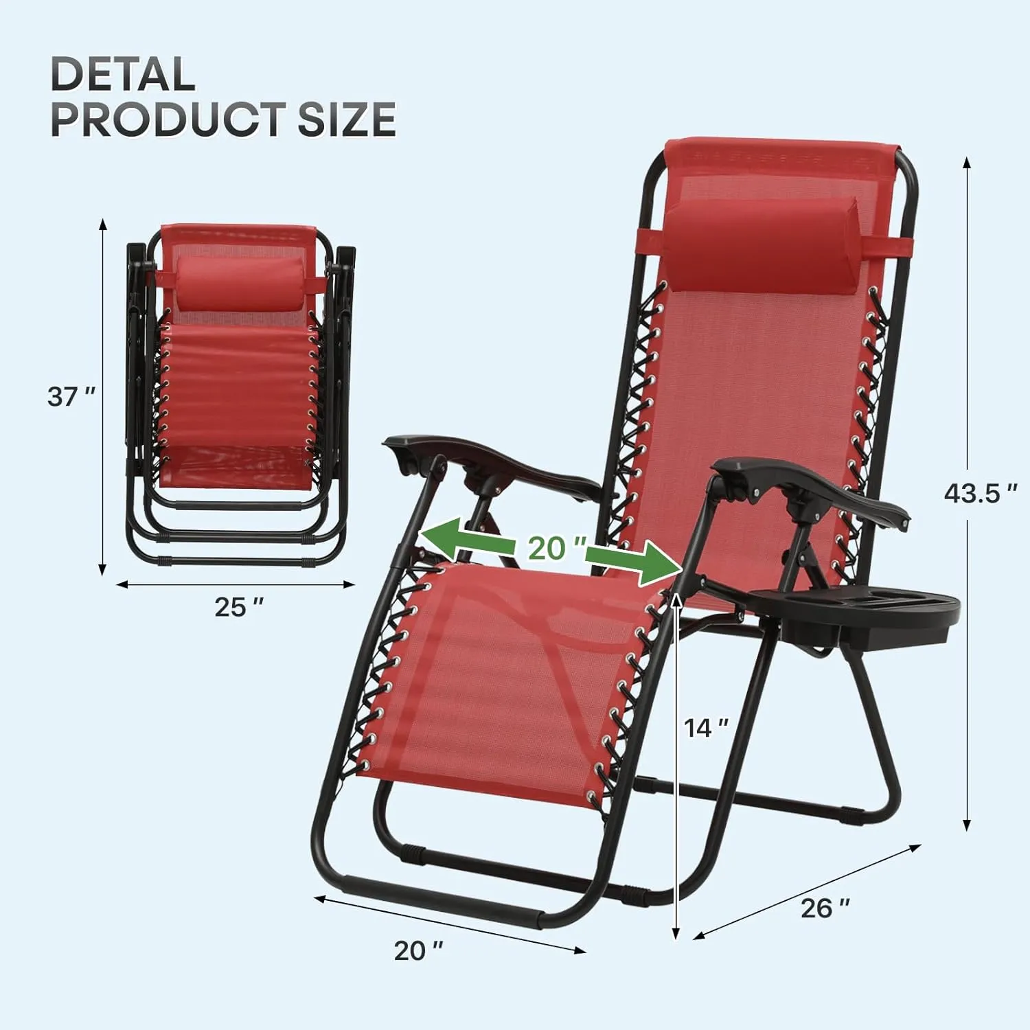 Athena Collection Zero Gravity Chair, Outdoor Lounge Chair with Adjustable Pillow and Cup Holder, Reclining Camping Chair for Outside Beach Lawn Garden Patio Poolside Set of 2- Maroon