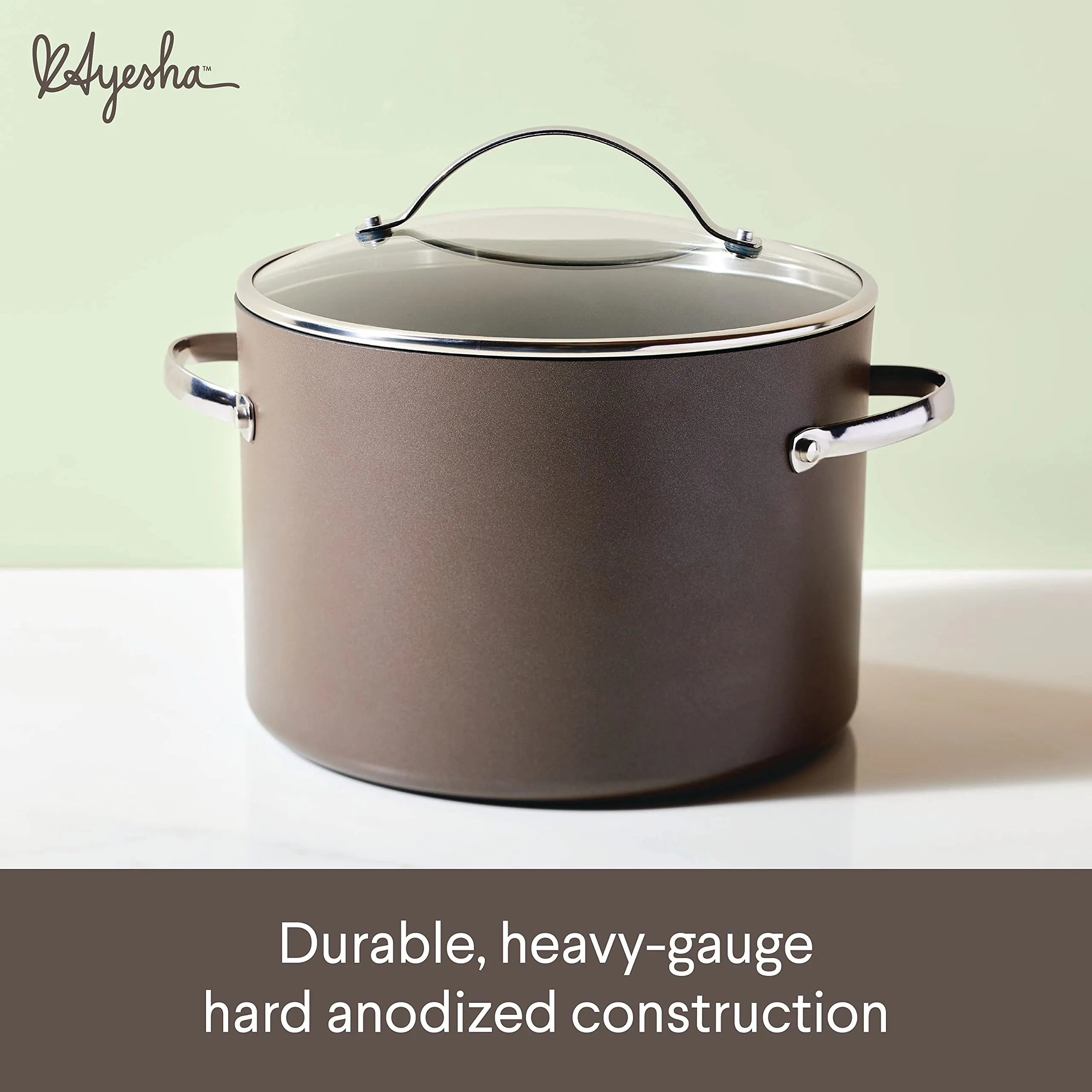 Ayesha Curry Kitchenware Professional Hard Anodized Nonstick Stock Pot/Stockpot with Lid, 10 Quart, Charcoal