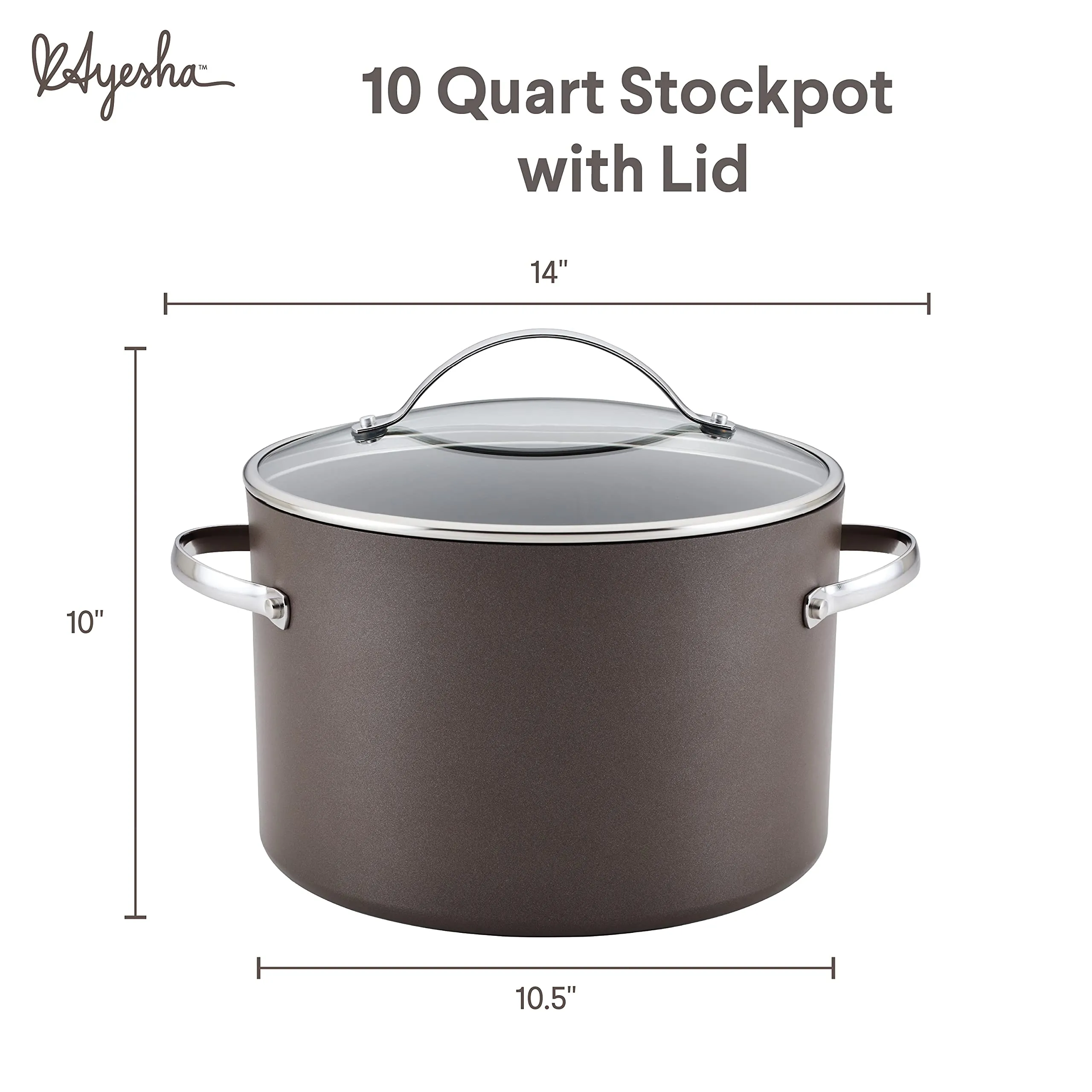 Ayesha Curry Kitchenware Professional Hard Anodized Nonstick Stock Pot/Stockpot with Lid, 10 Quart, Charcoal